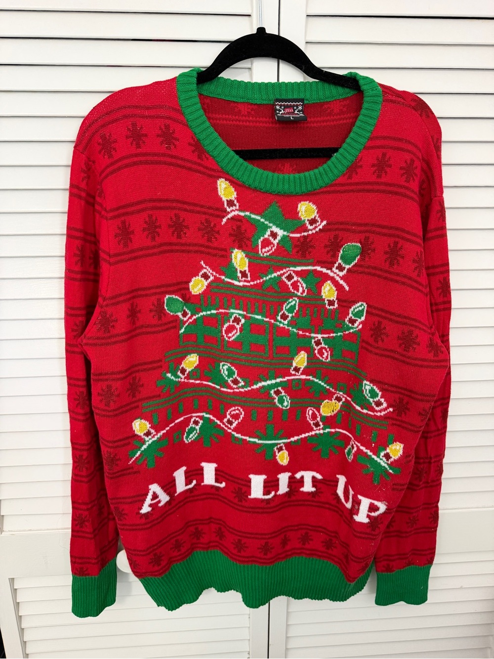 All Lit Up Red & Green Christmas Tree Sweater Size L